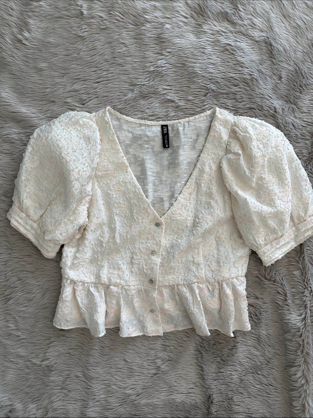 ZARA Textured Peplum Crop Top
